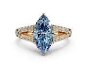 Solitaire Engagement Ring Setting for Fancy Blue Marquise Center with Pave Split Shank and Prong Head in Yellow Gold