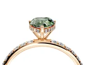 Hidden Halo Engagement Ring Setting for Fancy Green Pear-Shaped Center with Pave Band and Prong Head in Rose Gold