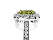 Floral Halo Engagement Ring Setting for Fancy Yellow Emerald Cut Center with Large Halo Accents and Prong Head in Platinum