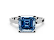 Solitaire Engagement Ring Setting for Fancy Blue Asscher Cut Center with Tapered Shoulders and Prong Head in Sterling Silver