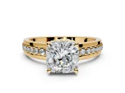 Solitaire Engagement Ring Setting for Cushion Cut Center with Raised Channel Band and Prong Head in Yellow Gold