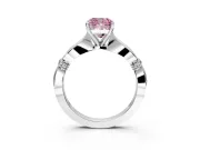 Solitaire Engagement Ring Setting for Fancy Pink Cushion Cut Center with Carved Leaf Shoulders and Prong Head in Platinum