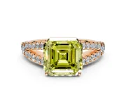 Solitaire Engagement Ring Setting for Fancy Yellow Asscher Cut Center with Pave Split Shank and Prong Head in Rose Gold