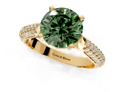Solitaire Engagement Ring Setting for Fancy Green Round Cut Center with Multi-Row Accents and Prong Head in Yellow Gold