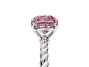 Solitaire Engagement Ring Setting for Fancy Pink Cushion Cut Center with Plain Twisted Rope Band and Prong Head in Sterling Silver