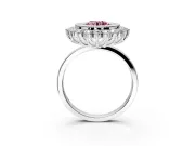 Halo Engagement Ring Setting for Fancy Pink Round Cut Center with Milgrain Bezel Rim, Plain Band and Prong Head in White Gold