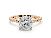 Solitaire Engagement Ring Setting for Cushion Cut Center with Plain Twisted Rope Band and Prong Head in Rose Gold