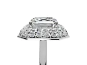 Halo Engagement Ring Setting for Asscher Cut Center with Plain Tapered Band and Prong Head in Platinum