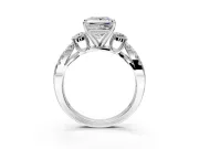3 Stone Engagement Ring Setting for Princess Cut Center with Pave Split Shank and Prong Head in Platinum