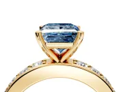 Solitaire Engagement Ring Setting for Fancy Blue Princess Cut Center with Channel-Set Accents and Prong Head in Yellow Gold