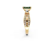 3 Stone Engagement Ring Setting for Fancy Green Emerald Cut Center with Pave Twist Band and Prong Head in Yellow Gold