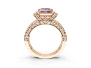 Pave Engagement Ring Setting for Fancy Pink Princess Cut Center with Curved Accent Rows, Openwork and Prong Head in Rose Gold