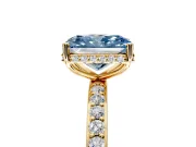 Hidden Halo Engagement Ring Setting for Fancy Blue Radiant Cut Center with Pave Band and Prong Head in Yellow Gold