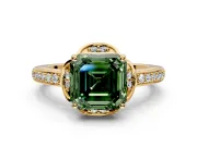 Floral Engagement Ring Setting for Fancy Green Asscher Cut Center with Four Accent Clusters and Prong Head in Yellow Gold