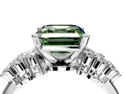 Cluster Engagement Ring Setting for Fancy Green Asscher Cut Center with 2-Row Shoulder Clusters and Prong Head in Sterling Silver