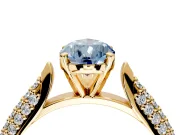 Solitaire Engagement Ring Setting for Fancy Blue Pear-Shaped Center with Multi-Row Accents and Prong Head in Yellow Gold