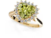 Starburst Halo Engagement Ring Setting for Fancy Yellow Heart-Shaped Center with Thin Round-Wire Band and Prong Head in Yellow Gold