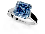 Solitaire Engagement Ring Setting for Fancy Blue Asscher Cut Center with Tapered Split Shoulders and Prong Head in Platinum