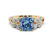 Floral Engagement Ring Setting for Fancy Blue Cushion Cut Center with Marquise Cluster Shoulders and Prong Head in Yellow Gold