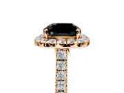 Halo Engagement Ring Setting for Fancy Black Cushion Cut Center with Narrowing Pave Band and Prong Head in Rose Gold