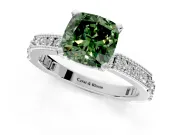 Solitaire Engagement Ring Setting for Fancy Green Cushion Cut Center with Milgrain-Edged Pave Band and Prong Head in Sterling Silver