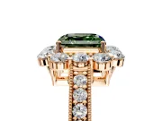 Halo Engagement Ring Setting for Fancy Green Asscher Cut Center with Milgrain Channel Band and Prong Head in Rose Gold