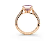 Solitaire Engagement Ring Setting for Fancy Pink Asscher Cut Center with Multi-Row Accents and Prong Head in Rose Gold