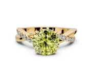 Crossover Engagement Ring Setting for Fancy Yellow Round Cut Center with Pave and Plain Strands and Prong Head in Yellow Gold