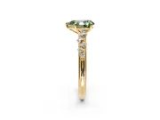 Cluster Engagement Ring Setting for Fancy Green Pear-Shaped Center with Round Cut Accent Band and Prong Head in Yellow Gold