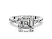 Solitaire Engagement Ring Setting for Asscher Cut Center with Bezel-Dot Beaded Band and Prong Head in Platinum