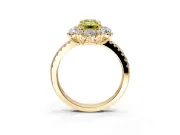 Floral Halo Engagement Ring Setting for Fancy Yellow Emerald Cut Center with Pave Accents and Prong Head in Yellow Gold