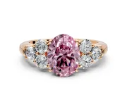 Cluster Engagement Ring Setting for Fancy Pink Oval Center with Round Cut Accent Frame and Prong Head in Rose Gold