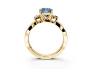 3 Stone Engagement Ring Setting for Fancy Blue Cushion Cut Center with Pave Twist Band and Prong Head in Yellow Gold