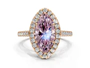 Halo Engagement Ring Setting for Fancy Pink Marquise Center with Narrowing Pave Band and Prong Head in Rose Gold