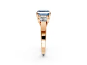 3 Stone Engagement Ring Setting for Fancy Blue Asscher Cut Center with Matching Side Accents and Prong Head in Rose Gold