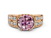 Bezel Engagement Ring Setting for Fancy Pink Round Cut Center with Wide Channel-Set Band and Bezel Head in Rose Gold