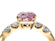 5 Stone Engagement Ring Setting for Fancy Pink Cushion Cut Center with Plain Band and Prong Head in Yellow Gold