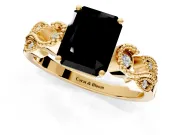 Leaf Engagement Ring Setting for Fancy Black Princess Cut Center with Milgrain Accent Band and Prong Head in Yellow Gold