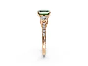 3 Stone Engagement Ring Setting for Fancy Green Asscher Cut Center with Crossover Basket, Pave Band and Prong Head in Rose Gold