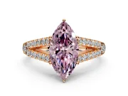 Solitaire Engagement Ring Setting for Fancy Pink Marquise Center with Pave Split Shank and Prong Head in Rose Gold