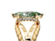 Halo Engagement Ring Setting for Fancy Green Marquise Center with Rope Twist Split Shank and Prong Head in Yellow Gold