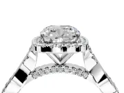 Halo Engagement Ring Setting for Cushion Cut Center with Twist Band and Prong Head in Sterling Silver