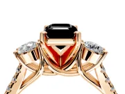 3 Stone Engagement Ring Setting for Fancy Black Emerald Cut Center with Crossover Basket, Pave Band and Prong Head in Rose Gold
