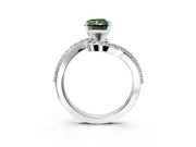 Solitaire Engagement Ring Setting for Fancy Green Radiant Cut Center with Pave Bypass Swirl Band and Prong Head in White Gold