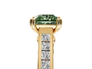 Solitaire Engagement Ring Setting for Fancy Green Princess Cut Center with Channel Band and Double Claw Prong Head in Yellow Gold