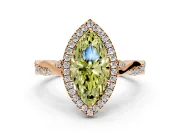 Halo Engagement Ring Setting for Fancy Yellow Marquise Center with Twist Band and Prong Head in Rose Gold