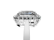 Starburst Halo Engagement Ring Setting for Emerald Cut Center with Flat Cathedral Band and Prong Head in Platinum