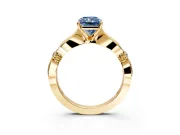 Solitaire Engagement Ring Setting for Fancy Blue Radiant Cut Center with Carved Leaf Shoulders and Prong Head in Yellow Gold