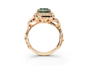 Halo Engagement Ring Setting for Fancy Green Princess Cut Center with Open Scroll Shoulders and Prong Head in Rose Gold