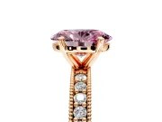 Milgrain Pave Engagement Ring Setting for Fancy Pink Oval Center with Accent Band and Prong Head in Rose Gold